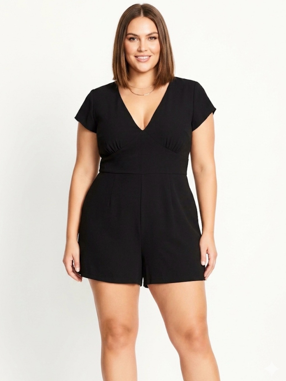City Chic Romper Size 18 M Black Lined Sleeveless V-Neck Plus Size EUC